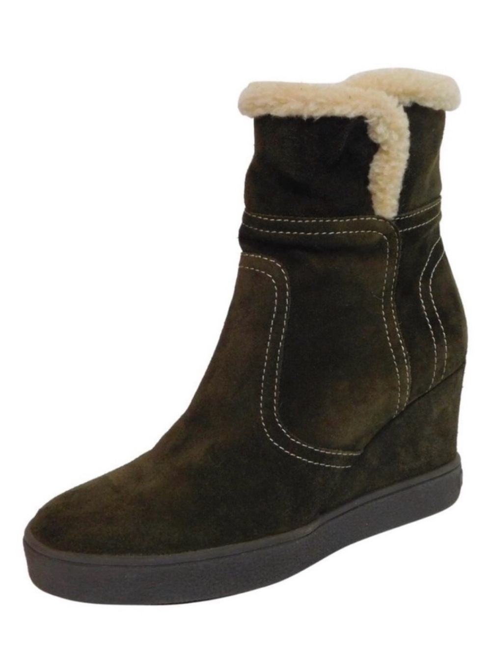 Aquatalia Cindy Wedge Suede Shearling Lined Boots Size 6